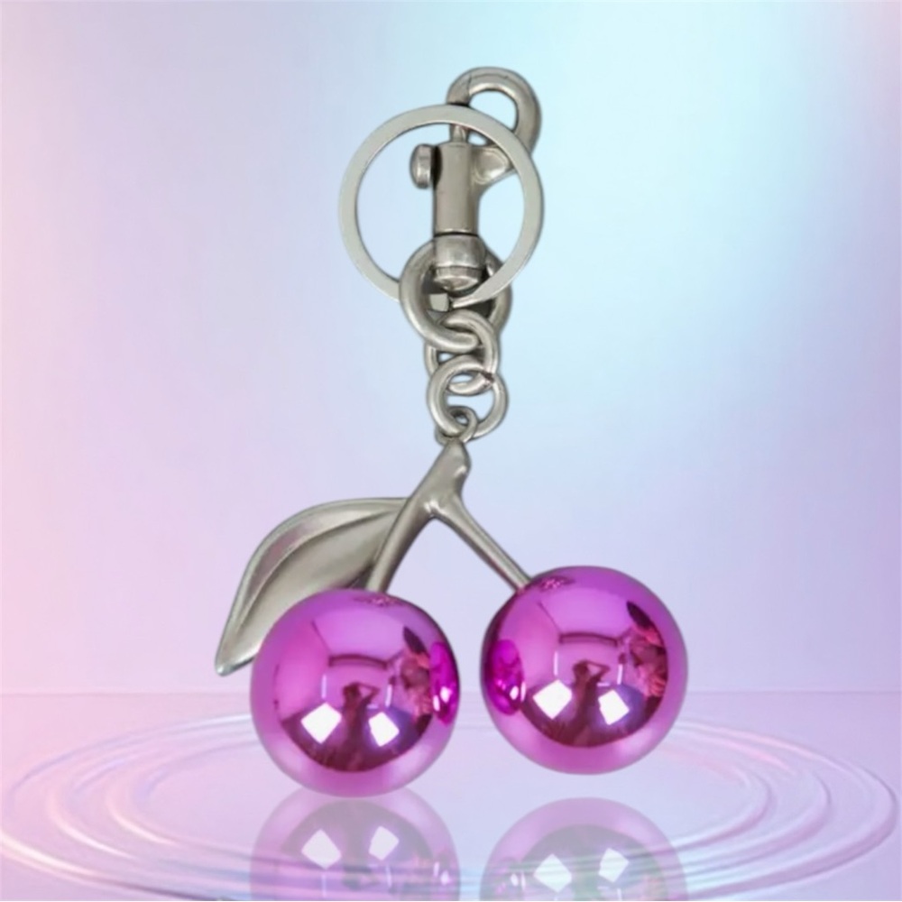 Metallic Pink And Silver Cherry Keychain Bag Charm 🩷